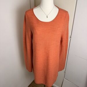 Eileen Fisher Orange 100% Merino Wool Tunic Sweater Sz Medium